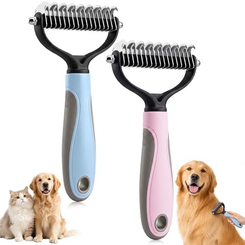 Pet Knotter for Dogs/Cats, Double Sided Pet Grooming Brush,Undercoat Rake Pets Brush for Long Hair Professional Deshedding Tool, Pets Hair Remover Shedding (Blue+Pink) - color: Blue+Pink