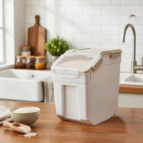 RUIAN 25lb Flour Rice Storage Containers Bin, Large Airtight Storage Container with Wheels Seal Locking Lid, with Measuring Cup&Scoop for Flour, Rice, Grain(Gray 4PCS) - color: Gray 4Pack 25Lb