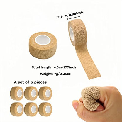 6 Pack Self Adhesive Bandages 1"x5yds, Elastic Cohesive Wrap Tape for Sports Injuries, First Aid, Ankle Wrist, No Clips or Sticky Residue, Breathable Skin Tone for Humans & Pets