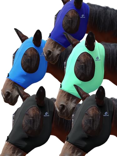 Mask Tech 5 Pieces Horse Fly Masks with Ears, Stretchy Elastic Mesh Fly Masks, 3D Eye Clearance, UV Protection-Large,Combo 27 - color: Combo 27, size: Large
