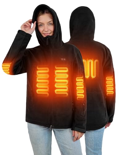 ANTARCTICA GEAR Heated Jacket with 12V 16000mAh Battery Pack, Polar Fleece Coat for Men Women, Fit Zip Hood Winter Jacket - color: Black, size: Small