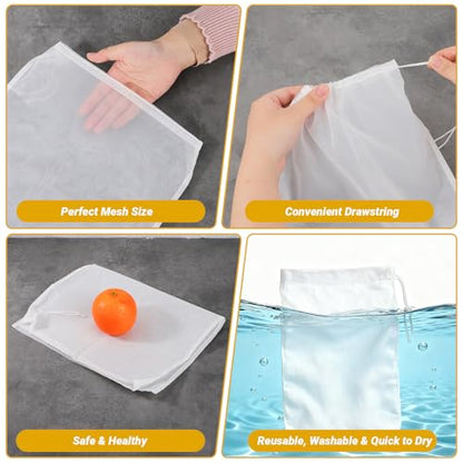 Cheesecloth Bags for Straining, 3 Pack, Reusable Fine Mesh Nylon Cheese Cloth Bag with Drawstring for Straining Nut Milk, Juice, Yogurt, Coffee, 100 Mesh (9.45x14.17"/11.81x17.72"/17.72x23.62") - size: Combo - 9.45x14.17"/11.81x17.72"/17.72x23.62"