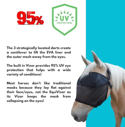 EquiVizor 95% UV Eye Protection (XL) Standard Horse Fly Mask - Help with Uveitis, Corneal Ulcer, Light Sensitivity. Designed to Stay On Your Horse. - size: XL