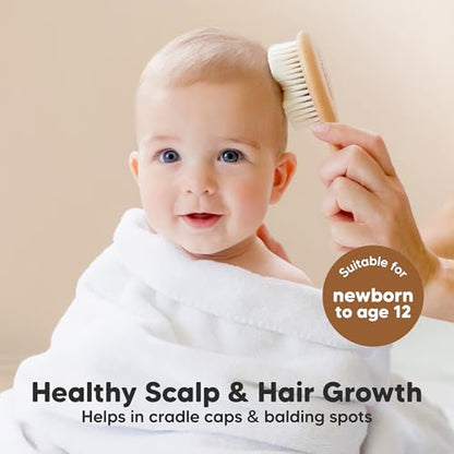 Wooden Baby Hair Brush for Toddler, Infant Cradle Cap (Walnut, Petite) - color: Walnut, size: Oval, Petite 5"