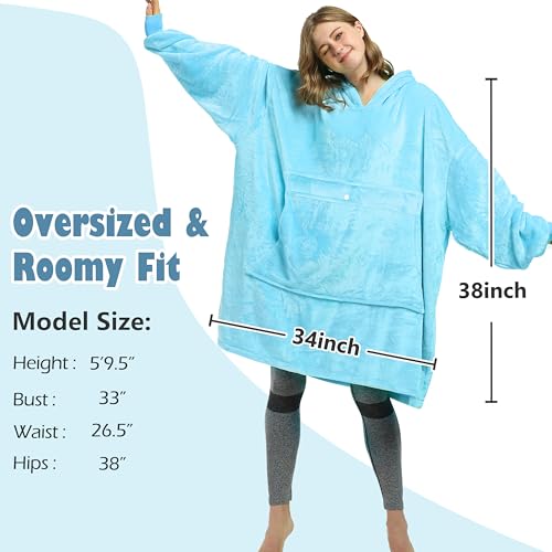 Catalonia Oversized Blanket Hoodie, Wearable Fleece Blanket Sweatshirt - color: Blue / Fleece