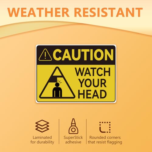 WADORN 10Pcs Caution Watch Your Head Stickers, Caution Head Sticker Mind Your Head Decals Head Watching Labels Waterproof Self-Adhesive Vinyl Decal for Stairs Warehouse Basement Factory 7.08x5.12 Inch - style: Watch Your Head