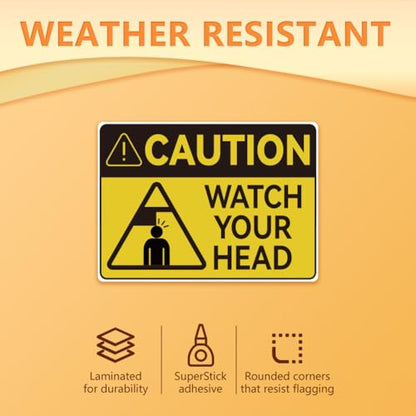 WADORN 10Pcs Caution Watch Your Head Stickers, Caution Head Sticker Mind Your Head Decals Head Watching Labels Waterproof Self-Adhesive Vinyl Decal for Stairs Warehouse Basement Factory 7.08x5.12 Inch - style: Watch Your Head