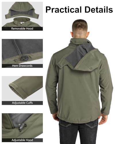 Outdoor Ventures Men's Softshell Jacket Waterproof Fleece Rain Shell Coat - color: Olive Green, size: Medium