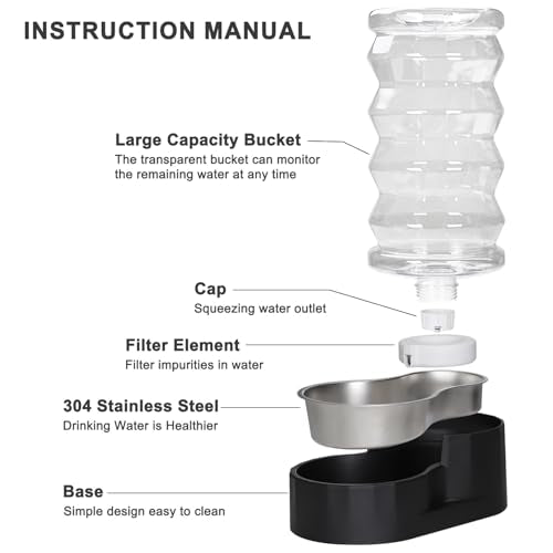 RIZZARI 8L Dog Water Bowl Dispenser:Spill Resistant Multi Pet Solution - color: Dark Black, size: 8L