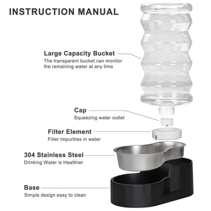 RIZZARI 8L Dog Water Bowl Dispenser:Spill Resistant Multi Pet Solution - color: Dark Black, size: 8L