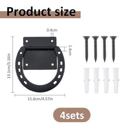 SUPERFINDINGS 4Pc Horse Tie Ring Iron Horse Tack and Supplies Black Tack Barn Stable Supplies for Horse Horseshoe Cross Ties Down with Expansion Bolts for Stall Trailer Barn