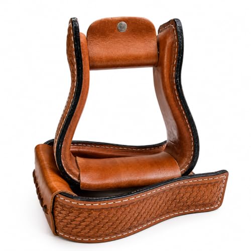 Western Saddle Stirrups with Basket Weave Tooled Leather | Tooled Leather, Western Style , Saddle Stirrup
