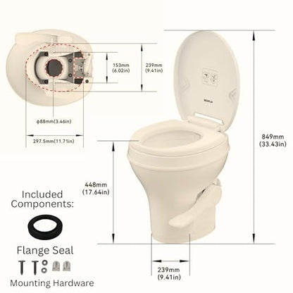 SEAFLO Bone RV Toilet, Residential Height 18.4", Gravity Flush Foot Pedal, Soft Close Seat, Camper Toilet for RV Motorhome Travel Trailer, Parchment, SFRTPH-02-01, 4-Year Warranty - color: Bone