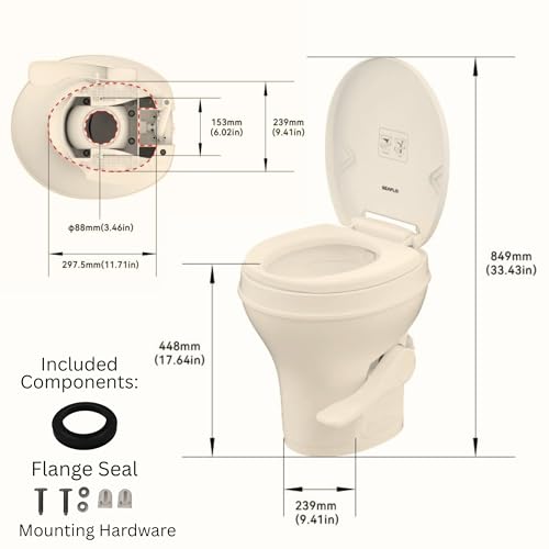 SEAFLO Residential Height Bone Camper/RV Toilet with Sprayer Attachment, 18.5” Standard Height, Gravity Flush System, Pedal Operation, Soft Close Seat, 4-Year Warranty (Bone W/Sprayer Attachment) - color: Bone w/Sprayer