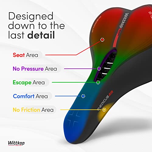 Wittkop Bike Seat I Bicycle Seat for Men and Women, Waterproof Bike Saddle with Innovative 5-Zone-Concept I Exercise Bike Seat for BMX, MTB & Road - style: Touring