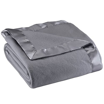 OakRidge Fleece Blanket with Luxurious Satin Binding Edges, Lightweight - color: Grey, size: King