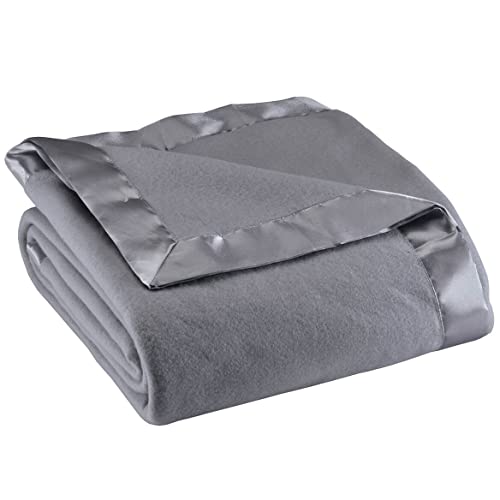 OakRidge Fleece Blanket with Luxurious Satin Binding Edges, Lightweight - color: Grey, size: Full Queen