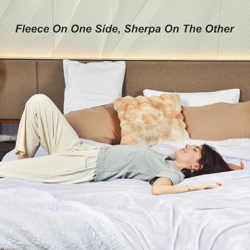 KAWAHOME Sherpa Fleece Twin Size Blanket for Bed, Extra Warm Heavy Thick - color: White, size: Twin ( 66" X 90" )