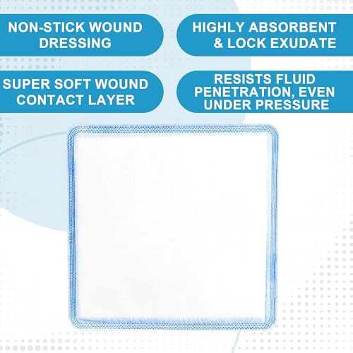 MedVance Super Absorbent Wound Dressing, Non-Adhesive Pads, 8"x8", Box of 5 | Sterile And Individually Wrapped - Non-Stick Wound Bandages - Super Soft - Highly Absorbent & Lock Exudate - Leakproof - size: 8"x8", style: 5 Pack