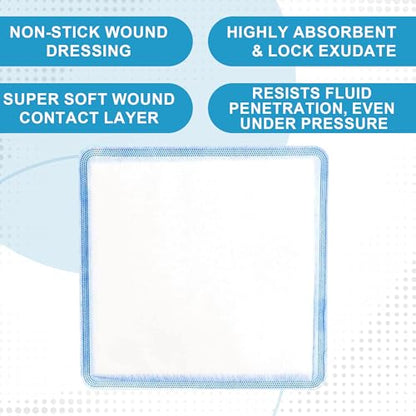 MedVance Super Absorbent Wound Dressing, Non-Adhesive Pads, 8"x8", Box of 5 | Sterile And Individually Wrapped - Non-Stick Wound Bandages - Super Soft - Highly Absorbent & Lock Exudate - Leakproof - size: 8"x8", style: 5 Pack