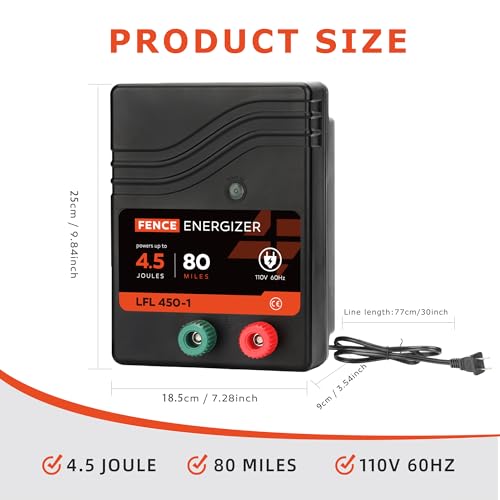 Electric Fence Charger, Electric Fence Energizer 4.5 Joule Ac Powered - size: LFL450-1-2