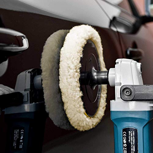 Wool Polishing Pads, SPTA 8"(200mm) 100% Natural Wool Buffing Pad with Hook & Loop Backing 4pcs Set Come with 5/8-11 Thread Backing Plate for Car Polishing, Buffing and Cutting - size: 8inch (200mm)