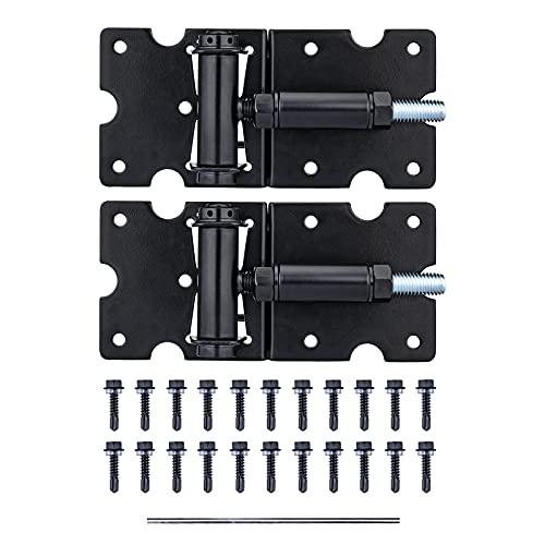 Self Closing Gate Hinges, Heavy Duty for Vinyl/Wood/Metal Fence, Pack of 2, with Slef-Tapping Screws and Adjuster Tool - color: Black
