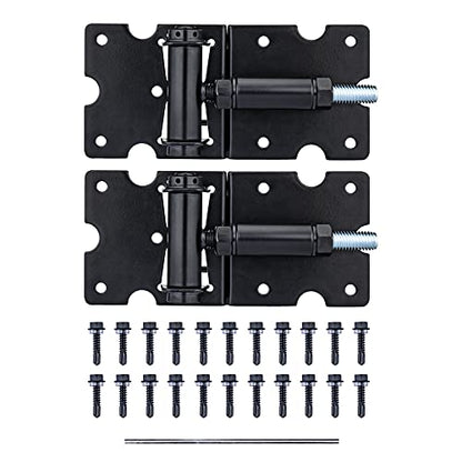 Self Closing Gate Hinges, Heavy Duty for Vinyl/Wood/Metal Fence, Pack of 2, with Slef-Tapping Screws and Adjuster Tool - color: Black