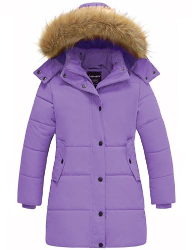 wantdo Girls' Waterproof Winter Coat Long Puffer Jacket Warm Parka Hooded - color: Purple, size: 10-12
