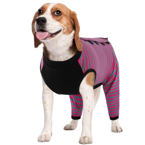 Kuoser Dog Recovery Suit with Anti Licking Rear Leg Sleeve, Rose L - color: Rose Strips, size: Large (Back Length: 40cm / 15.74")