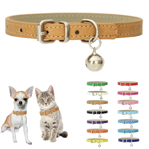 Khaki Bell Collar for Small Dogs S Dog Collar Bell Puppy Cat Bell Collars - color: Khaki, size: S(Neck 10-13")
