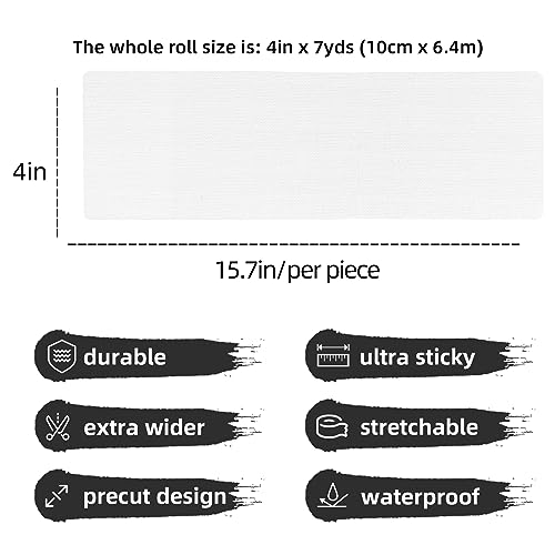 OK TAPE Turf Tape Football, Extra Wide Turf Tape for Turf Burn, White Kinesiology Tape Waterproof, Durable and Super Sticky, 4in x 21ft (4in x 15.75in/16pcs) - color: White
