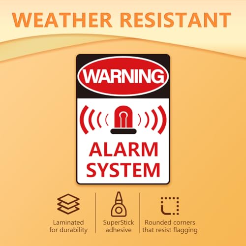 WADORN 10 Sheets Alarm Warning Sign Stickers, Alarm System Sign Decals Waterproof Self-Adhesive Vinyl Decal Security Warning Labels for Home Business Internal and External Use 7.08x5.12 Inch - style: Warning Alarm System