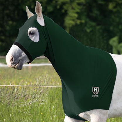 Harrison Howard Stretch Hood No Eye/Ear Covers Head, Shoulders, Mane, Chest, Withers Perfect for Show/Event Preparation-Hunter Green M - color: Hunter Green, size: Cob (Medium)