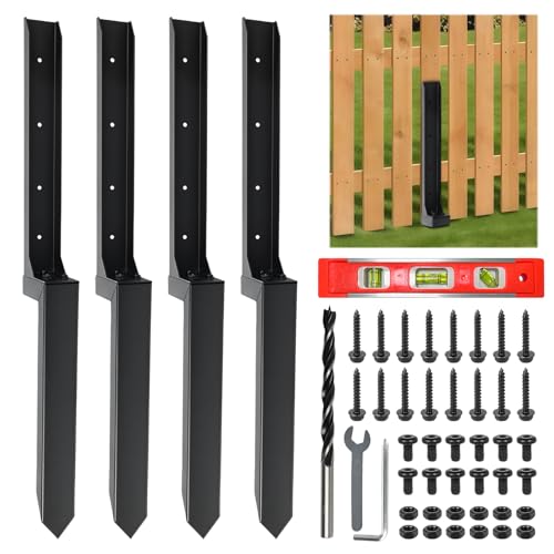 Fence Post Repair Kit, Fences Post Anchor Ground Stakes Heavy Duty, for Repair Tilted and Broken Wood Support, Hardware Included 4 Pack