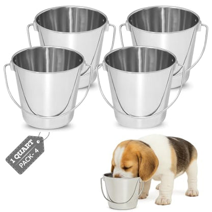 1 Qt Stainless Steel Hanging Water Bucket with Handle, 4-Pack - size: 1 Quart (Pack of 4)