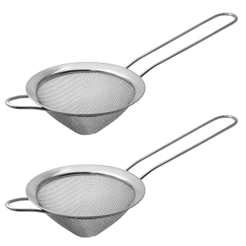 Biaungdo 2 Pcs 8.5 cm/3.3 Inch Fine Mesh Strainer, Small | Stainless Steel Tea Strainer, Conical Mesh Strainers Sieve for Cocktail, Coffee, Food, Noodles, Tea Filter - size: Small