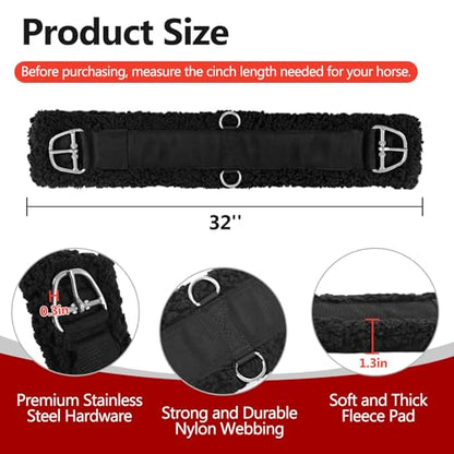 Western Cinch Horse Girth 28" to 34", Soft 33mm Thick Fleece Padding, Black - size: 32 Inch-Black