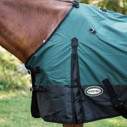 Country Pride Cascade Rainsheet for Horses, Waterproof 600D Turnout, Adjustable Double Buckle Front, Bias Surcingle, Removable Elastic Leg Straps, Shoulder Gussets, Tail Cover, Hunter Green/Black (76) - size: 76