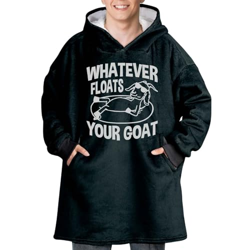 Huglanket Goat Gifts for Goat Lovers, Wearable Flannel Goat Blanket Hoodie with Two Large Pocket, Black