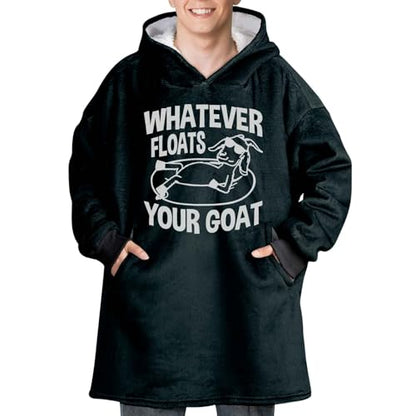 Huglanket Goat Gifts for Goat Lovers, Wearable Flannel Goat Blanket Hoodie with Two Large Pocket, Black