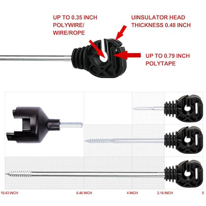 PK150 Multi-Function Medium Distance Offset Screw-in Insulators Black with 1 Free Socket Tool for Electric Fence Wood Post