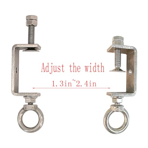 CHENGLONG 4Pcs Pipe Clamp Hooks; Metal Beam Clamp Hanger; 2Inch C Clamp Hook; Stainless Steel; Silver; Lockable Width 1.32"2.4"; Supports Up to 100 Pounds