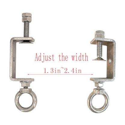 CHENGLONG 4Pcs Pipe Clamp Hooks; Metal Beam Clamp Hanger; 2Inch C Clamp Hook; Stainless Steel; Silver; Lockable Width 1.32"2.4"; Supports Up to 100 Pounds
