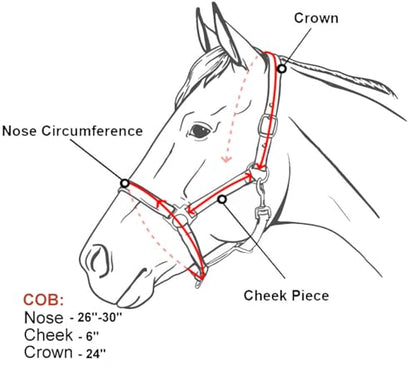 Cob Horse Sized Jacquard Diamond Nylon Halter with Fleece Padded Nose and Crown and Black Trim and Black Coated Hardware - color: Red