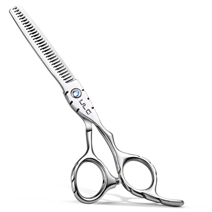 ULG Hair Thinning Scissors 6.7” Shark Series 100% Japanese Stainless Steel, Offset Handle, 30-Tooth Seamless Thinner 15% Hair Removal, Professional Barber Layering Shears for Salon & Home Hair Styling - color: Blue02