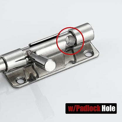 JQK Door Latch Lock Barrel Bolt 4 Inch, 304 Stainless Steel Slide Gate Latches Security Thickened 1.4mm with Padlock Hole, Silver, 2 Pack HBB120-P2 - color: Silver, size: 2 Pack