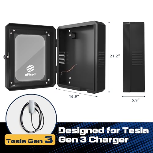 Outdoor EV Charger Enclosure Wall Box with Lock for Tesla Wall charger and Chargepoint with Holder | Weatherproof Visible, Easy to Install, Black