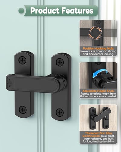 Adjustable Barn Door Locks, 90/180 Degree Gate Latch, Black-2 Pcs - color: Black-2 Pcs
