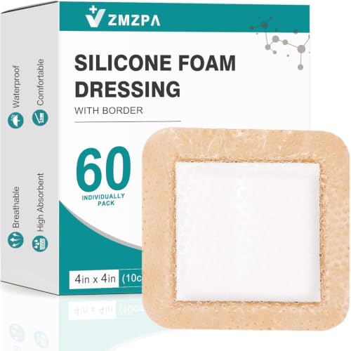 60 Pcs Silicone Foam Dressing 4x4 Gentle Border, Waterproof Silicone Bandages for Wounds Care, Bed Sore Patches, Super Absorbent Wound Dressing, Self Adhesive Pressure Sore Pads - size: 4''x4'' (60 Packs)